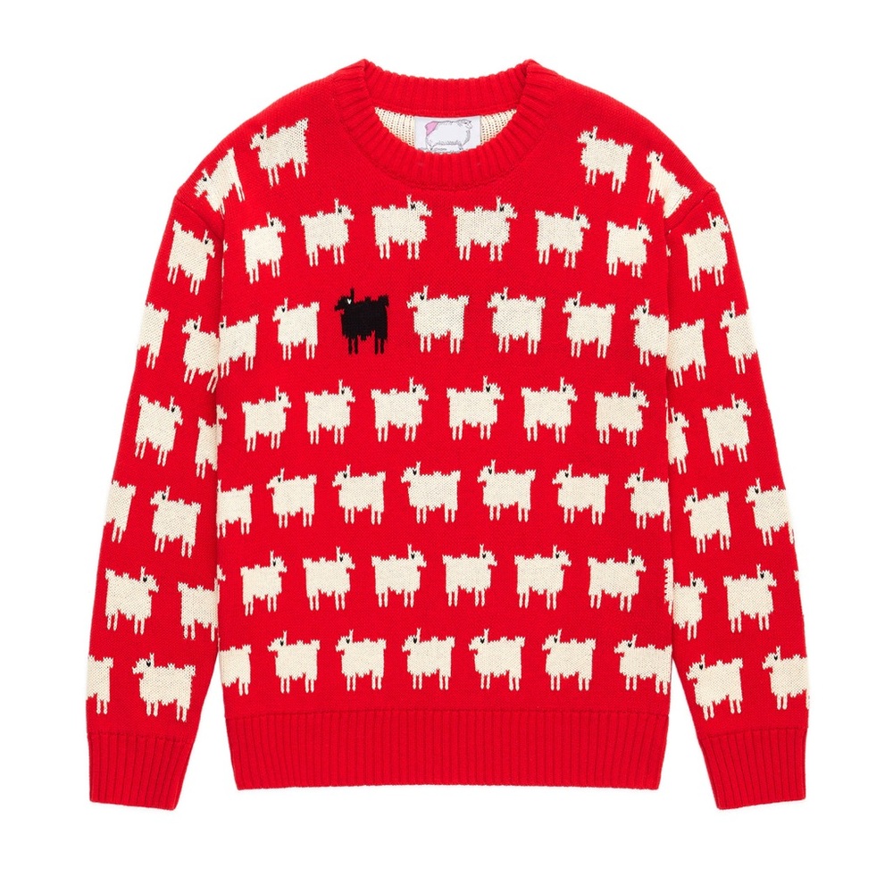 Rowing Blazers Red and White Crewneck Sweater with sheep Design